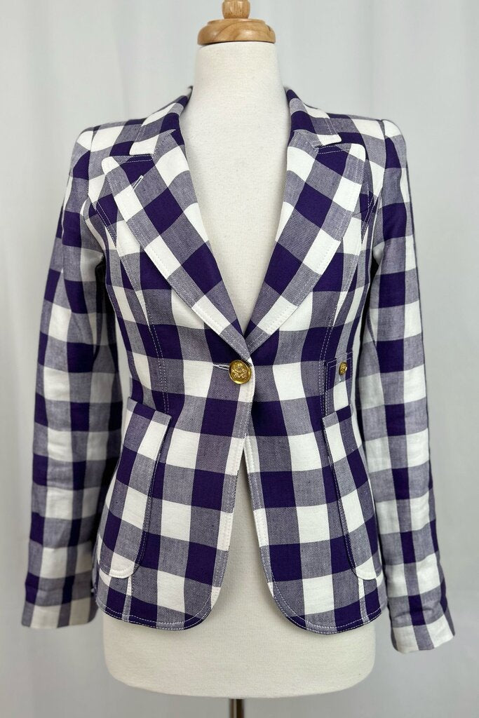 Smythe plaid check single button blazer (size 6)