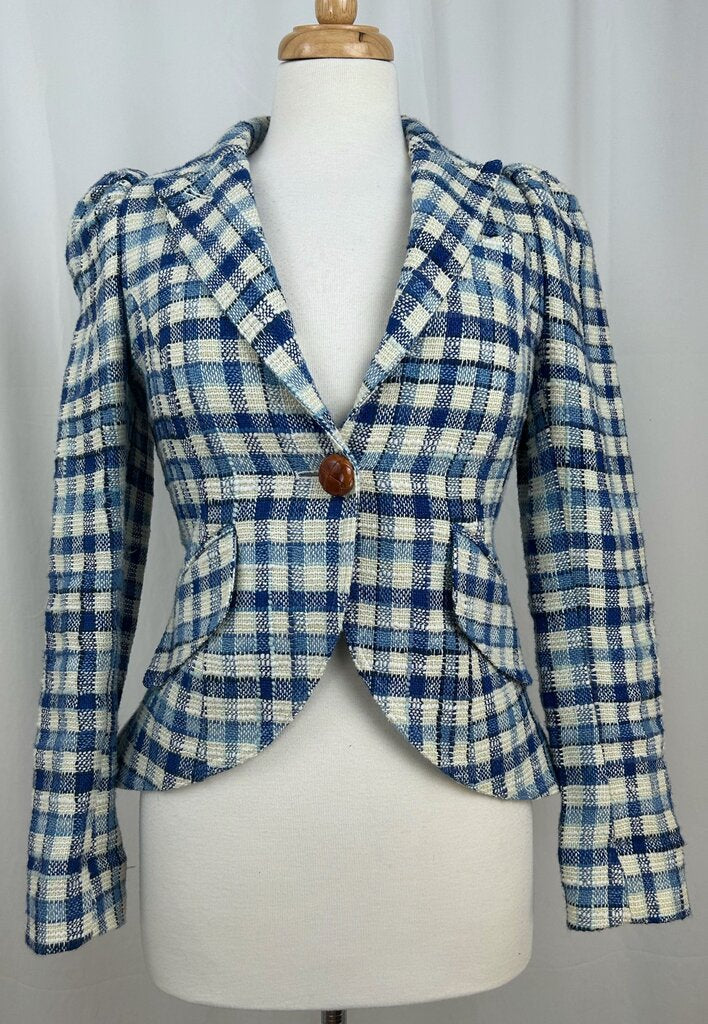 Smythe tweed plaid wooden button blazer (size 4)