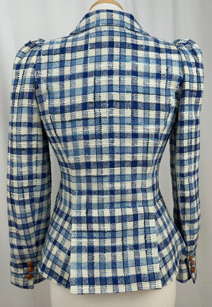 Smythe tweed plaid wooden button blazer (size 4)