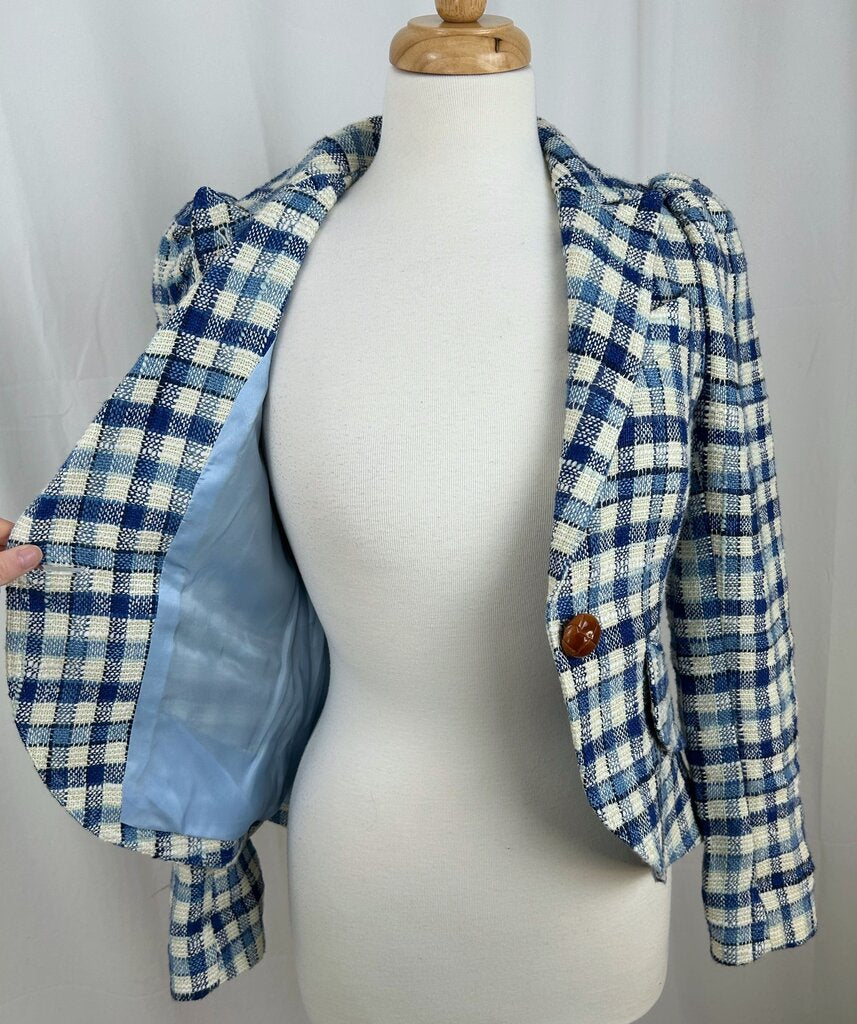 Smythe tweed plaid wooden button blazer (size 4)