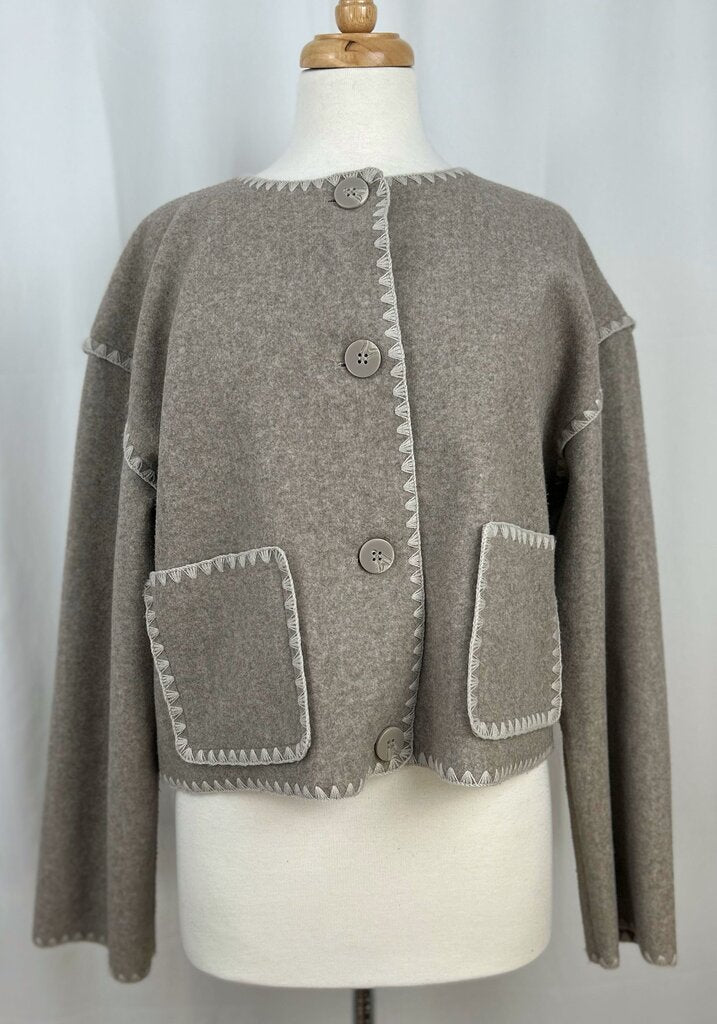 Only contrast stitch cropped jacket (L)