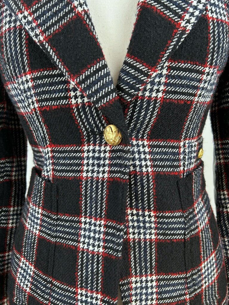 Smythe plaid gold button blazer (size 6)