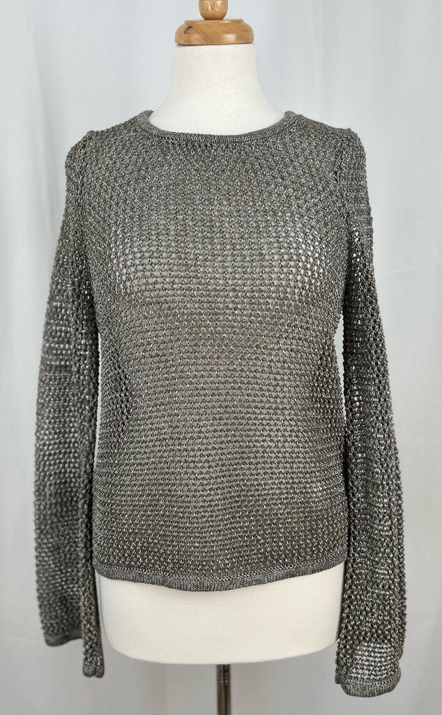 By Anthropologie open weave metallic pullover (S)