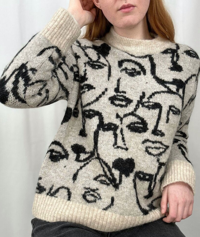 InWear face pattern crewneck sweater (M)