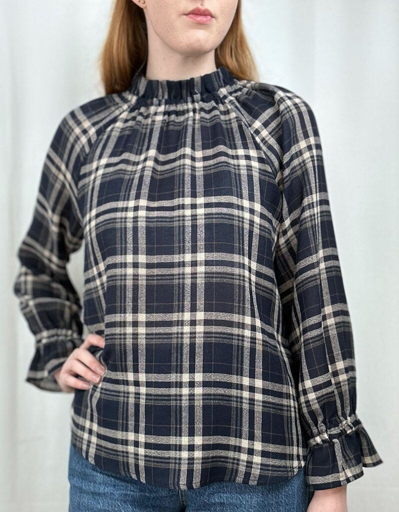 Melissa Nepton flannel mock neck top (M)
