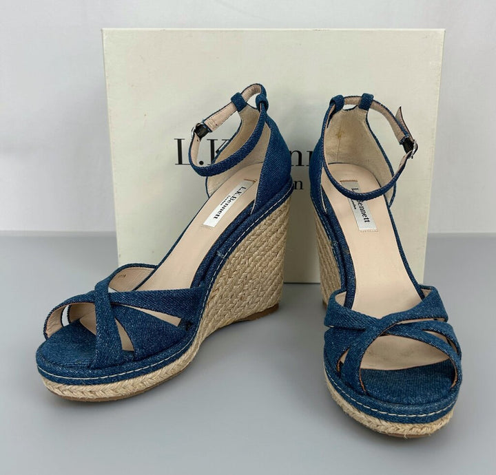 LK Bennett denim peeptoe wedges (size 7.5)