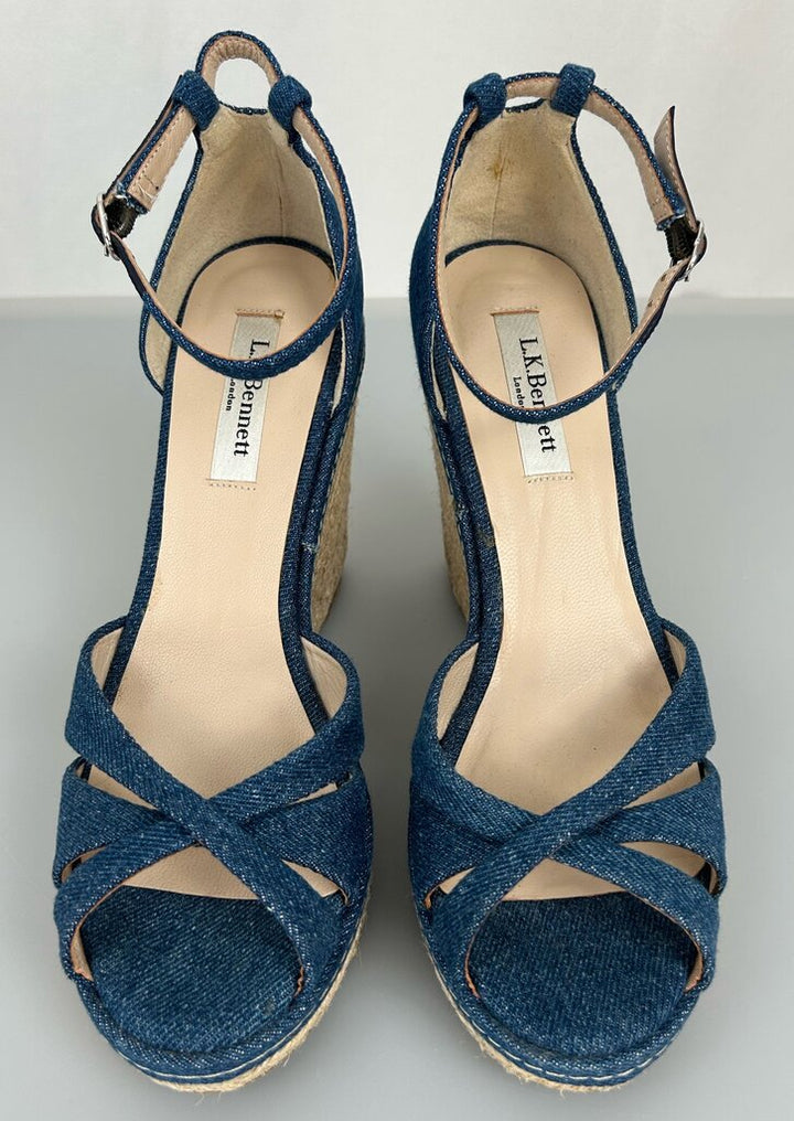 LK Bennett denim peeptoe wedges (size 7.5)