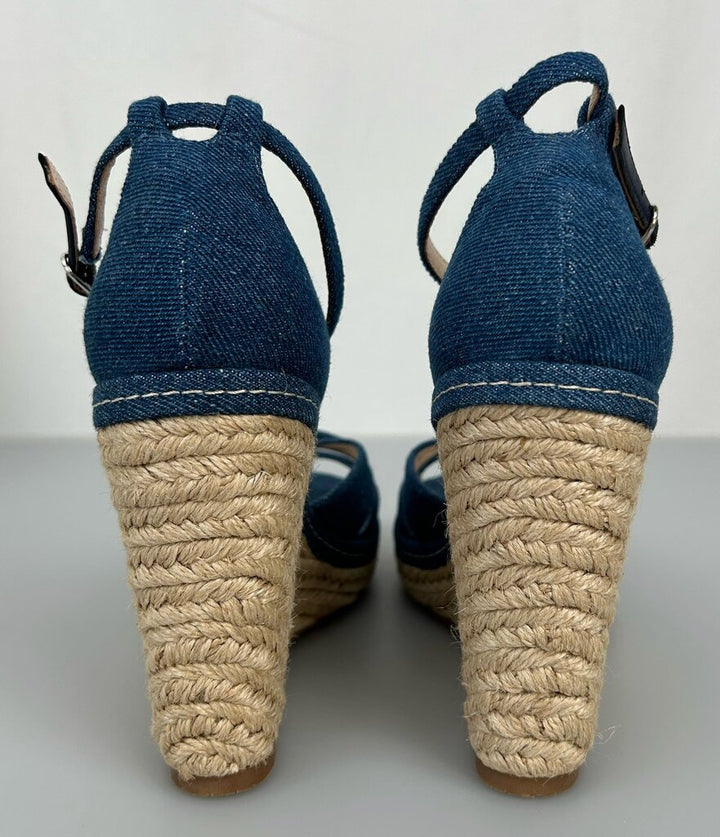 LK Bennett denim peeptoe wedges (size 7.5)