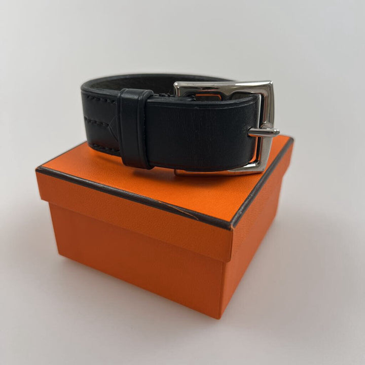 Hermes Black Leather Belt Buckle Bracelet