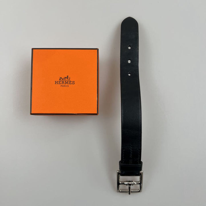 Hermes Black Leather Belt Buckle Bracelet