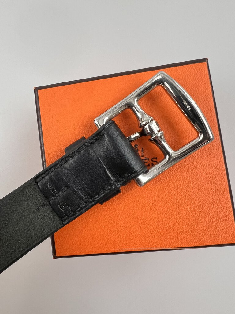 Hermes Black Leather Belt Buckle Bracelet