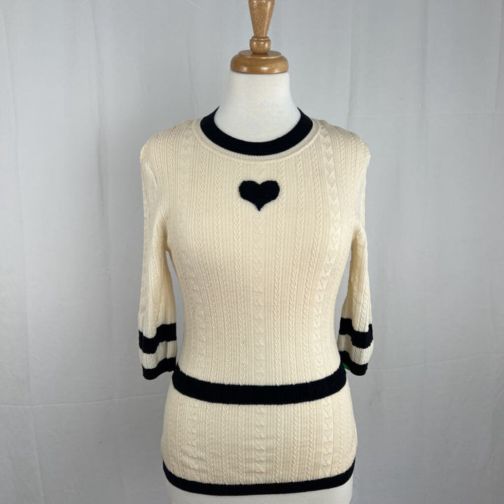 Chanel 3/4 sleeve heart cable knit wool sweater 2015 42 M