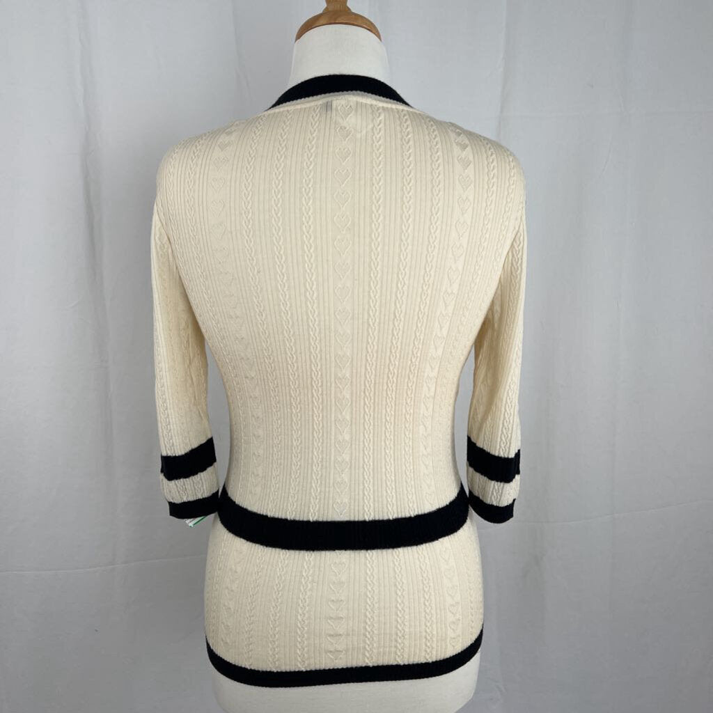 Chanel 3/4 sleeve heart cable knit wool sweater 2015 42 M