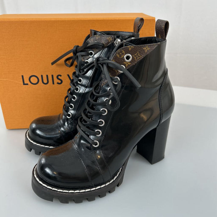 Louis Vuitton "Star Trail" leather mono canvas lug sole boot 37.5