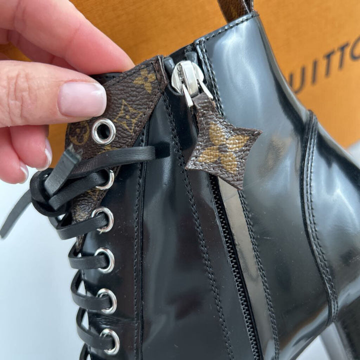 Louis Vuitton "Star Trail" leather mono canvas lug sole boot 37.5