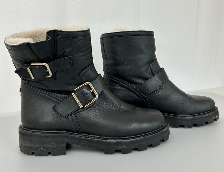 Jimmy Choo sherpa lined moto boots (size 37)