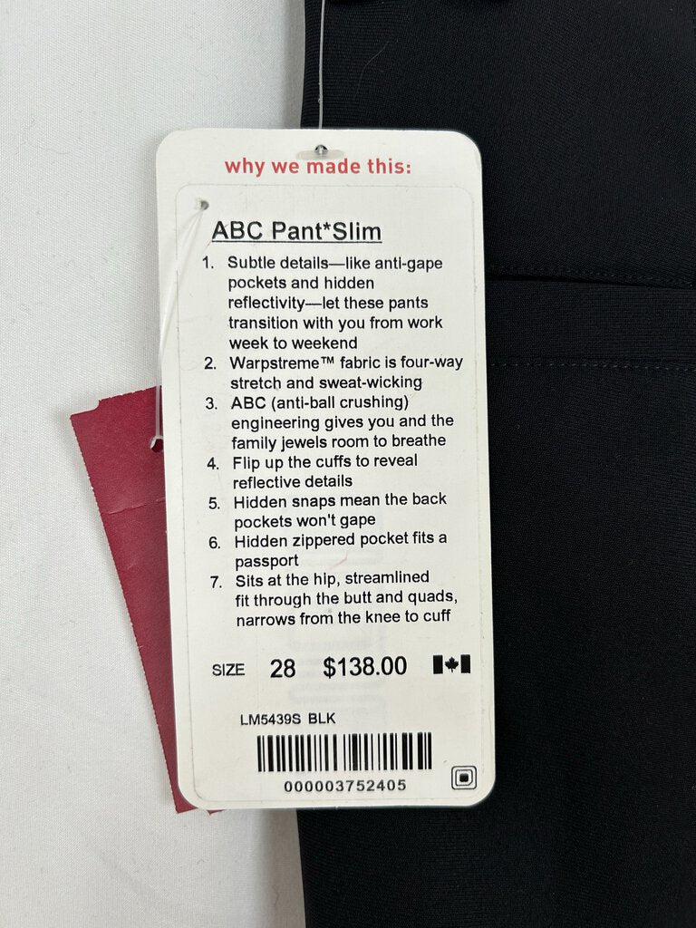 Lululemon NWT ABC work pant slim (size 28)