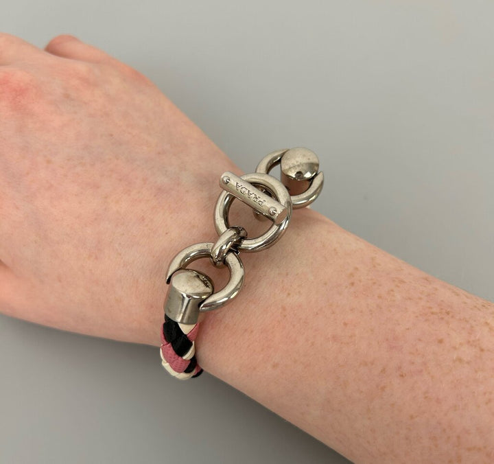 Prada leather braided toggle bracelet