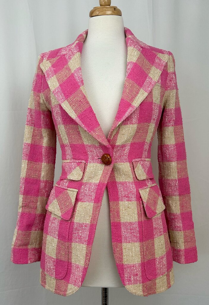 Smythe plaid single wooden button blazer (size 4)