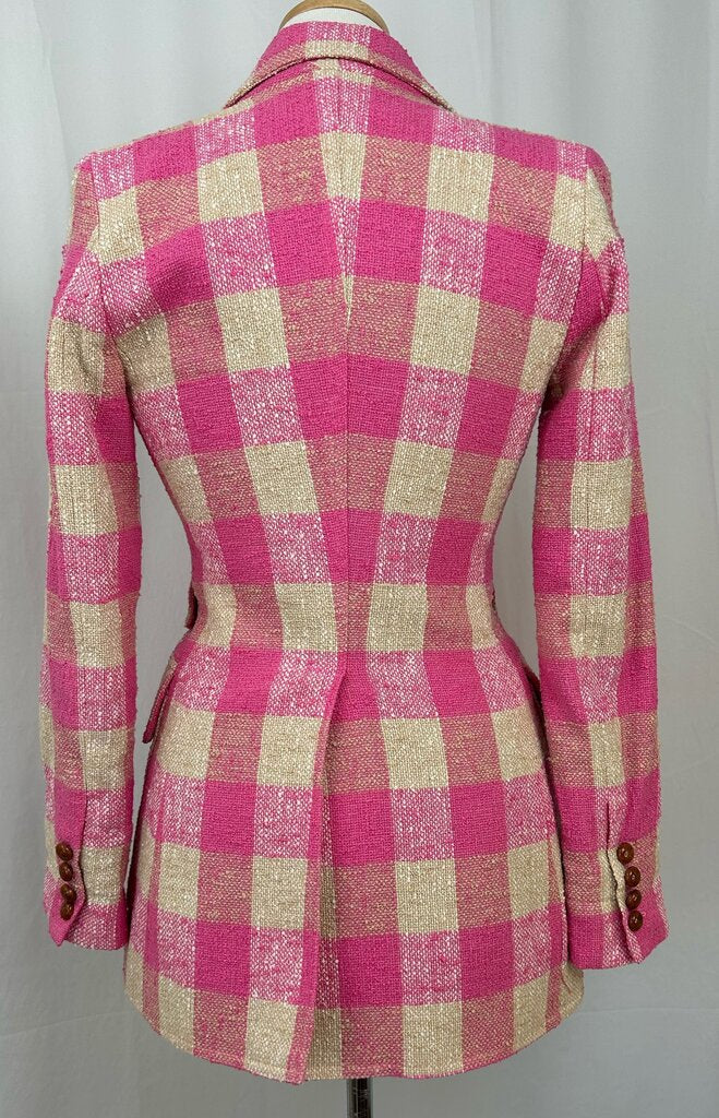 Smythe plaid single wooden button blazer (size 4)