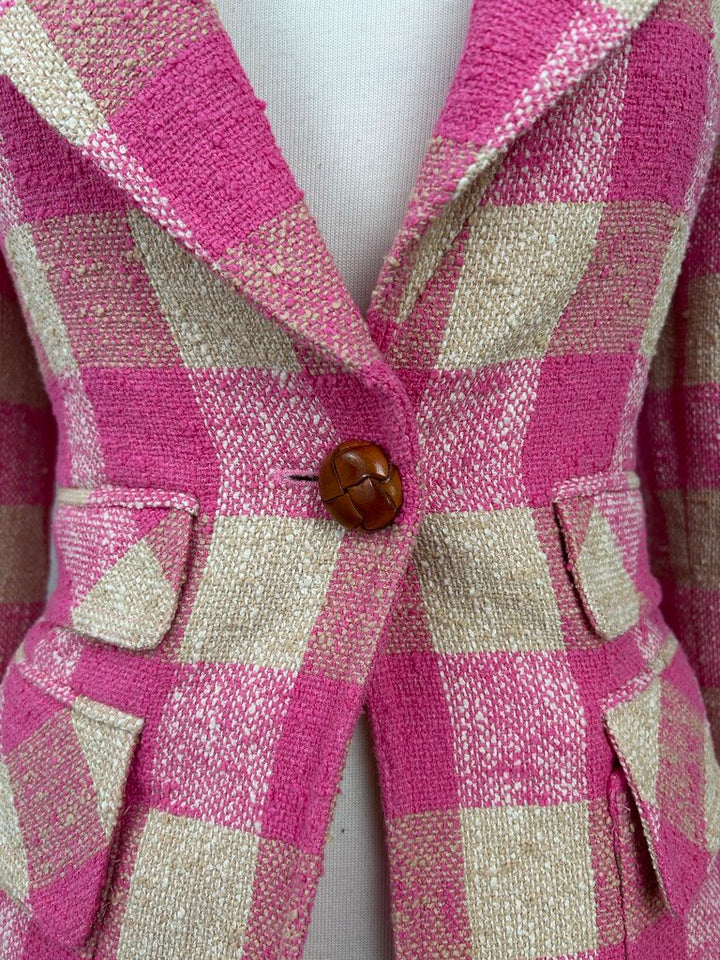 Smythe plaid single wooden button blazer (size 4)