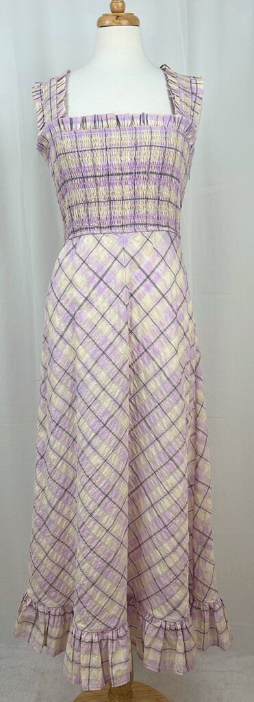 Ganni NWT smocked plaid midi dress (M)