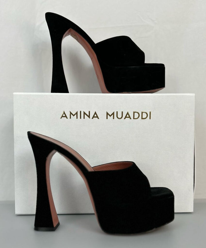 Amina Muaddi (SSENSE) Dalida suede platform heel (size 8)