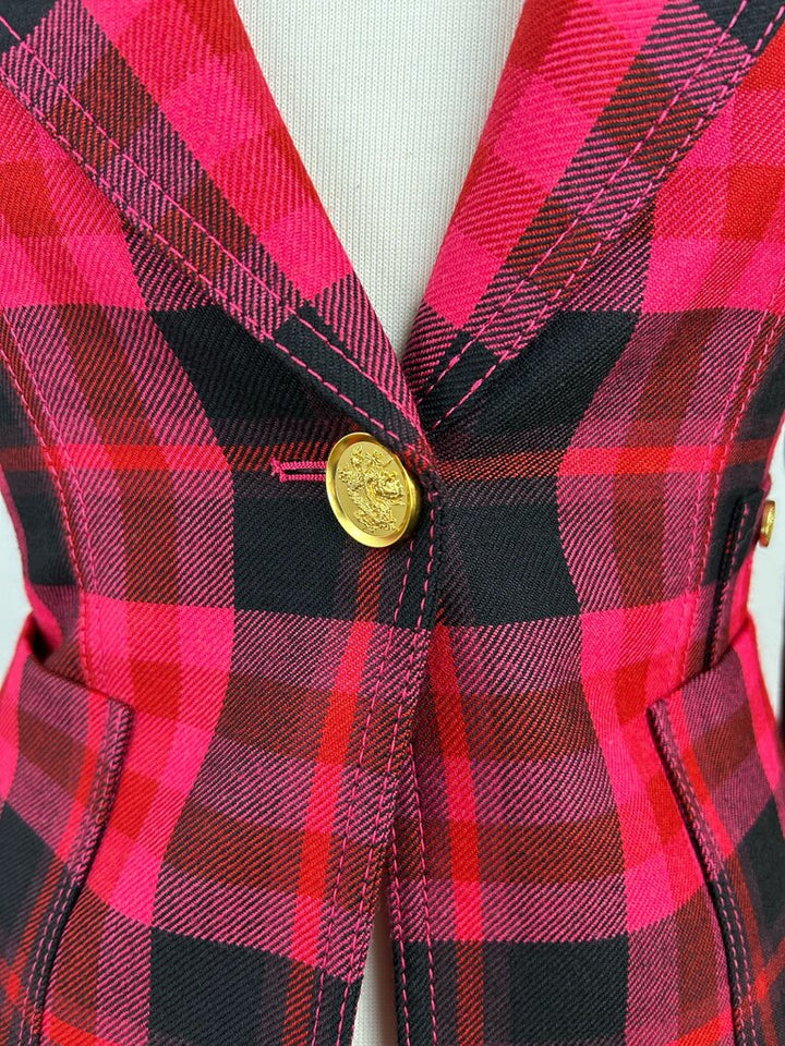 Smythe plaid single gold button blazer (size 4)