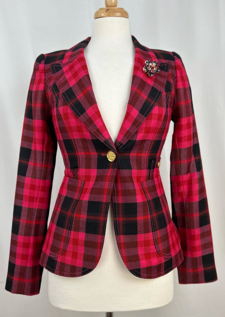 Smythe plaid single gold button blazer (size 4)