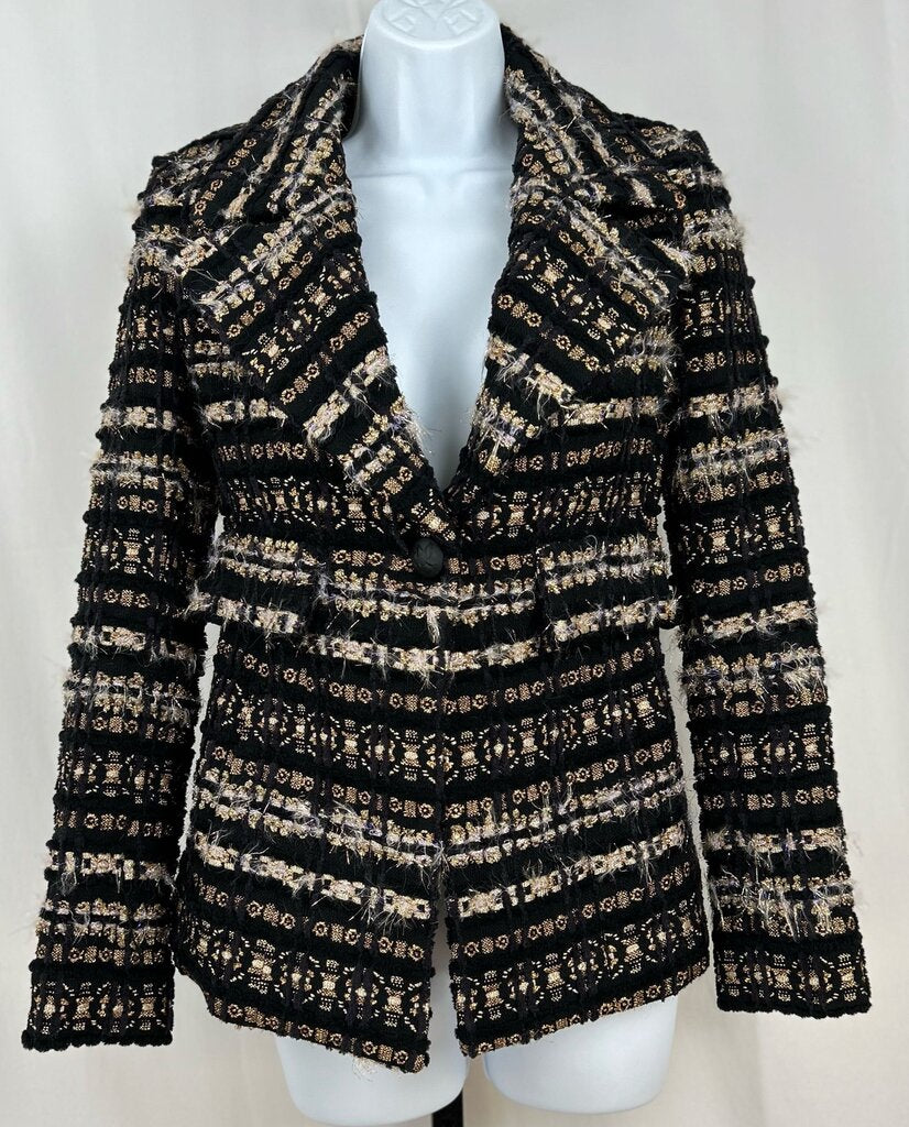Smythe tweedy metallic thread single button blazer (size 2)