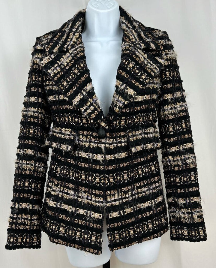 Smythe tweedy metallic thread single button blazer (size 2)