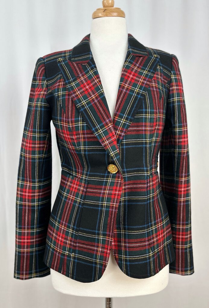 Smythe tartan single gold button blazer (size 10)