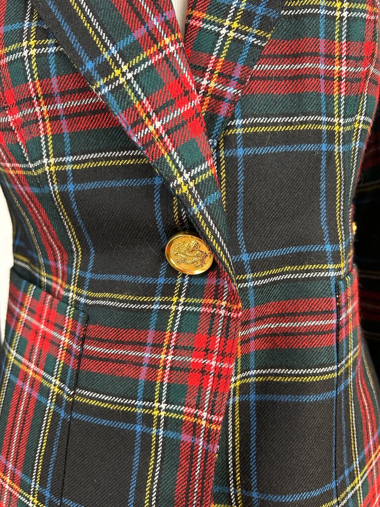 Smythe tartan single gold button blazer (size 10)