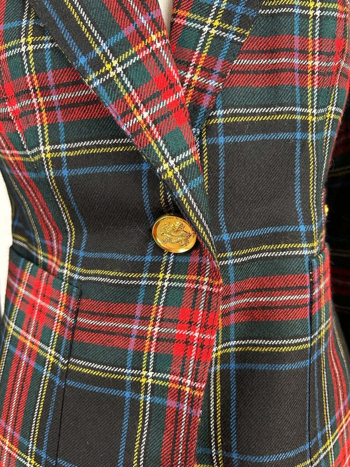 Smythe tartan single gold button blazer (size 10)