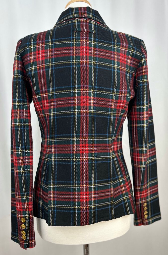 Smythe tartan single gold button blazer (size 10)