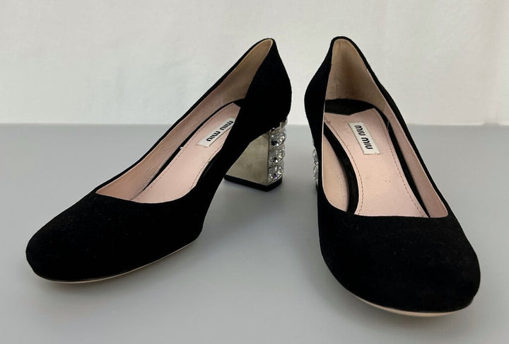 Miu Miu suede block jeweled heel (size 7.5)