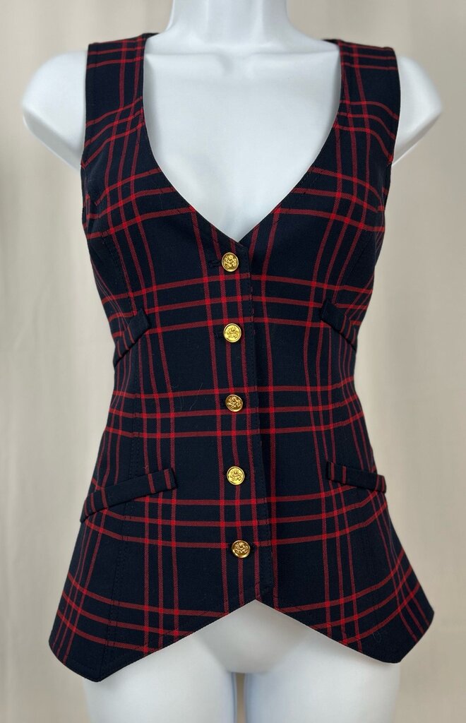 Smythe plaid gold button fitted vest (XS)