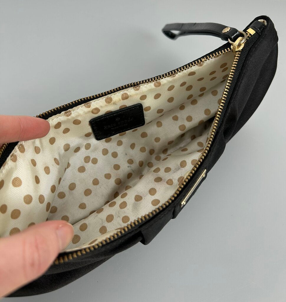 Kate Spade black satin bow clutch