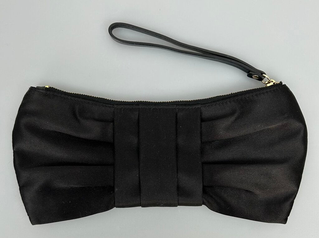 Kate Spade black satin bow clutch