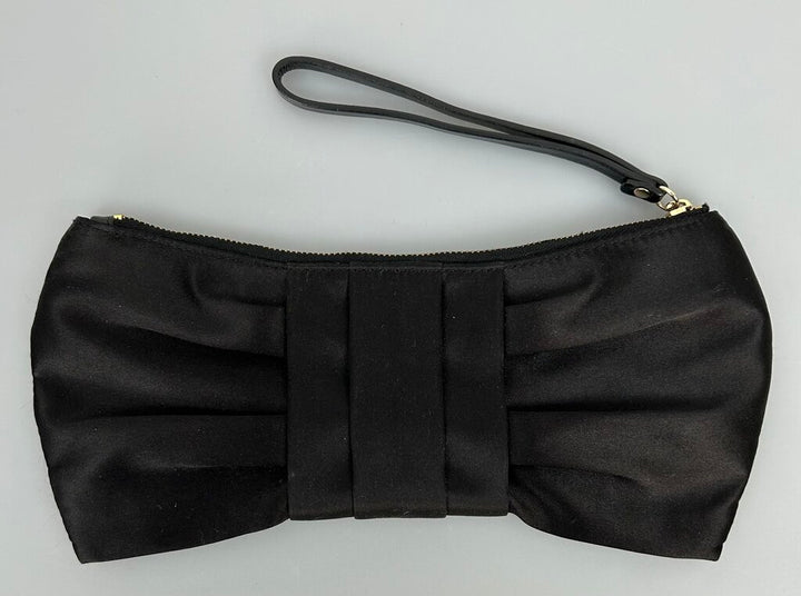 Kate Spade black satin bow clutch