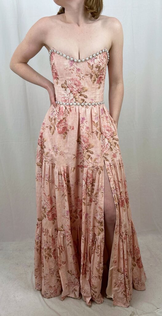 V. Chapman (Anthropologie) strapless floral tiered maxi dress (XS)