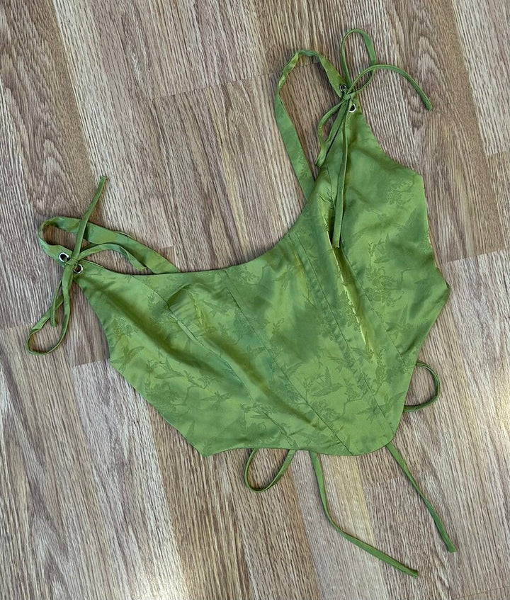 TicToc satin tonal motif cropped corset (M)