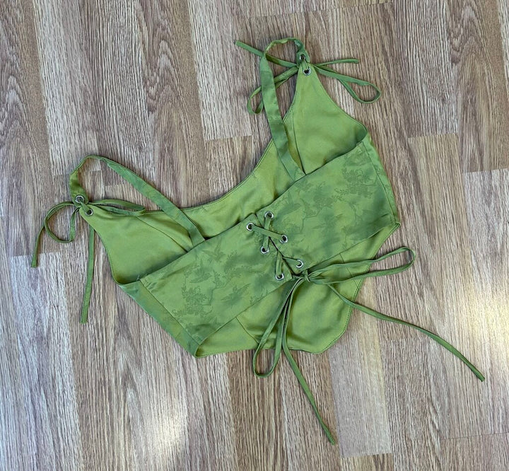 TicToc satin tonal motif cropped corset (M)