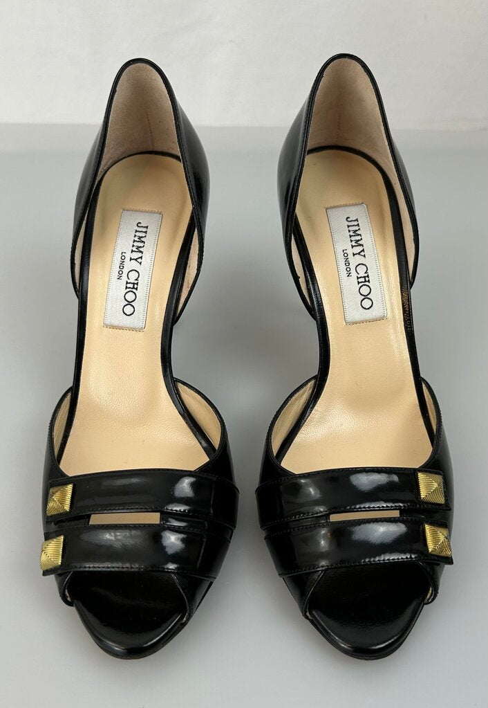Jimmy Choo open toe gold detail heel (size 6)
