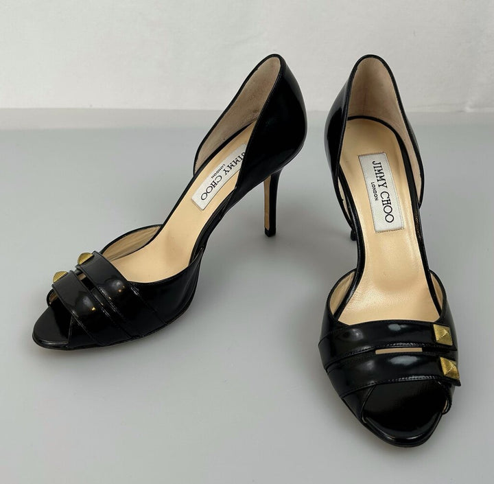 Jimmy Choo open toe gold detail heel (size 6)
