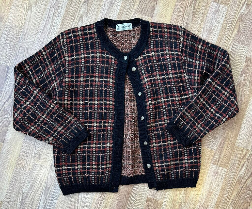 Edinburgh vintage plaid cardigan (M)