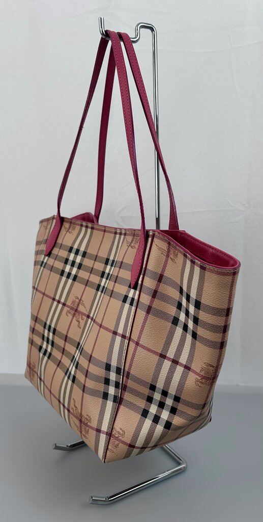 Burberry canvas haymarket leather trim tote