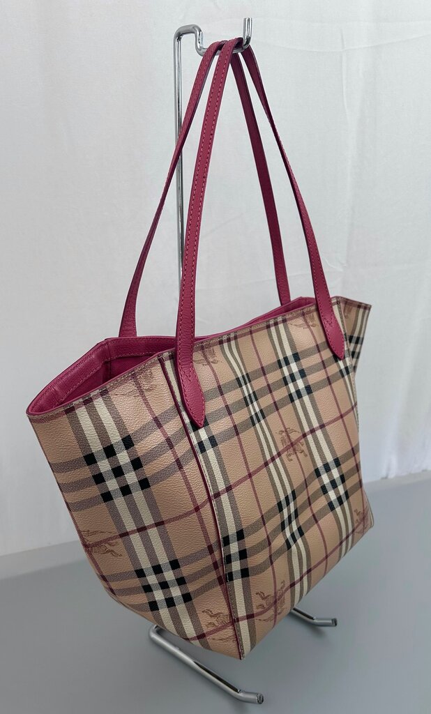 Burberry canvas haymarket leather trim tote