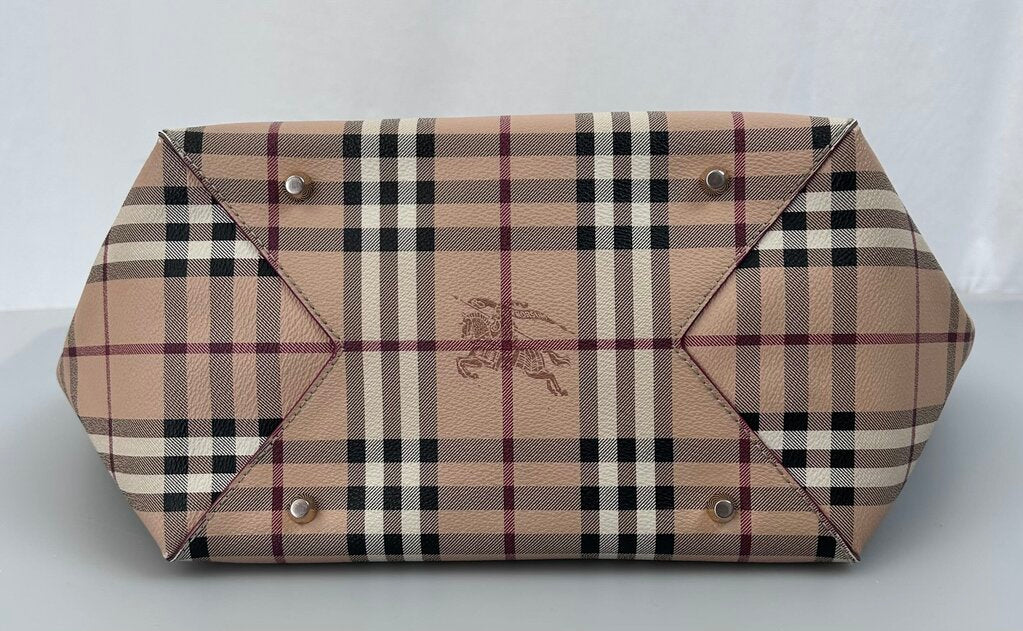 Burberry canvas haymarket leather trim tote