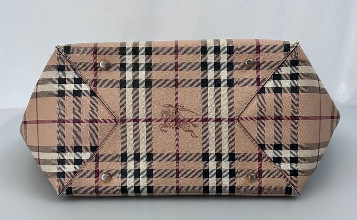 Burberry canvas haymarket leather trim tote